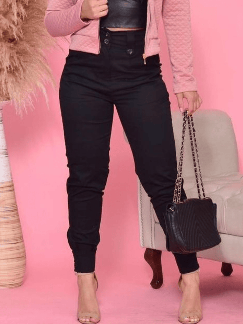 Calça Feminina Alfaiataria Social Cintura Alta Botões