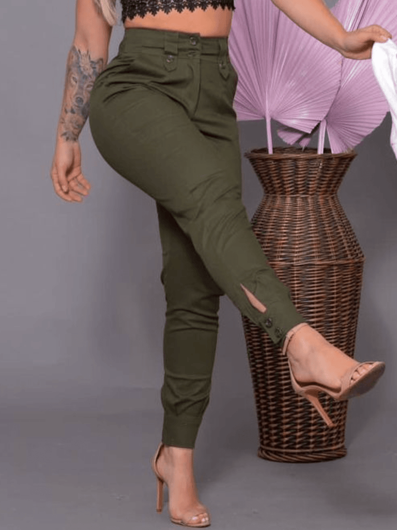 Calça Feminina Alfaiataria Social Cintura Alta Botões