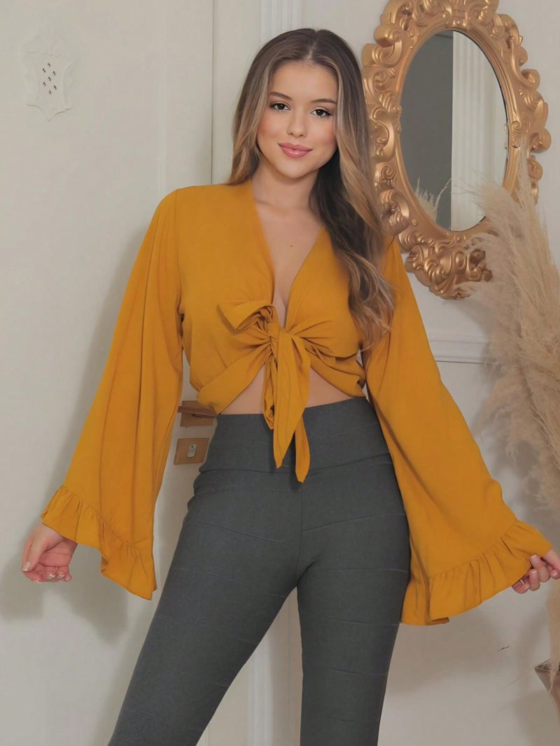 Blusa Cropped Flery com Amarração e Babado