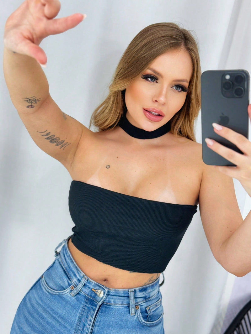 Blusa Cropped Feminina Tomara Que Caia com Gola Chocker