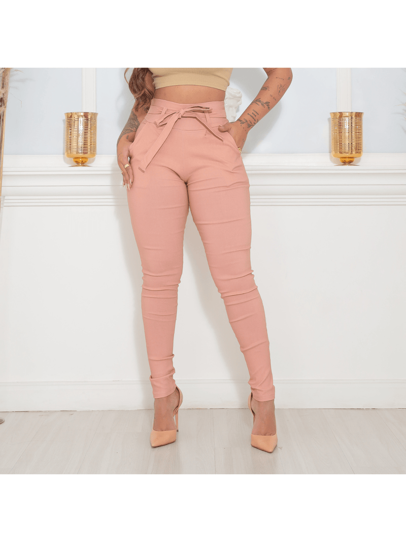 Calça Skinny Com Cinto Laço Elastano Com Bolso Social