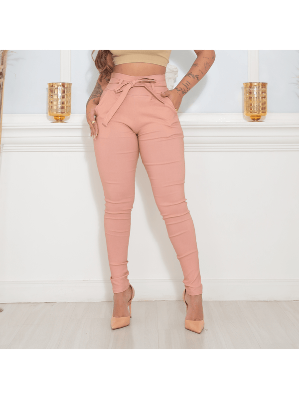 Calça Skinny Com Cinto Laço Elastano Com Bolso Social