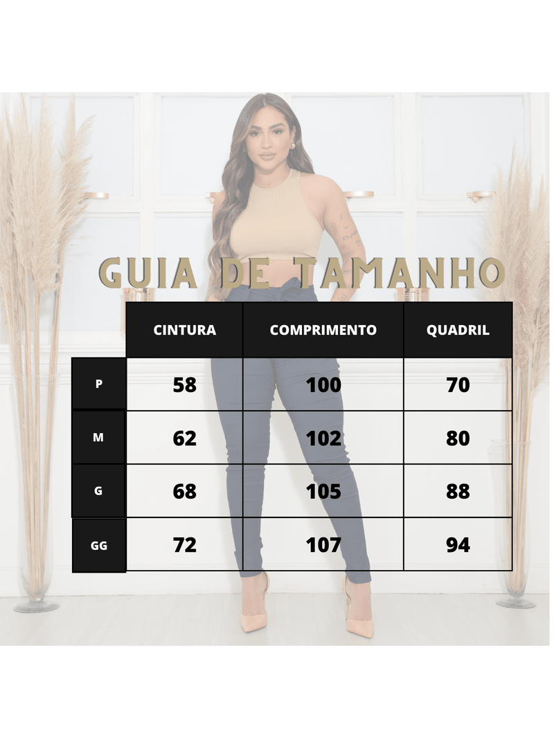 Calça Skinny Com Cinto Laço Elastano Com Bolso Social