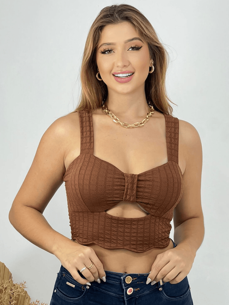 Cropped Top Decotado com Bojo e Alças Grossas – Moda Feminina Neon para Verão
