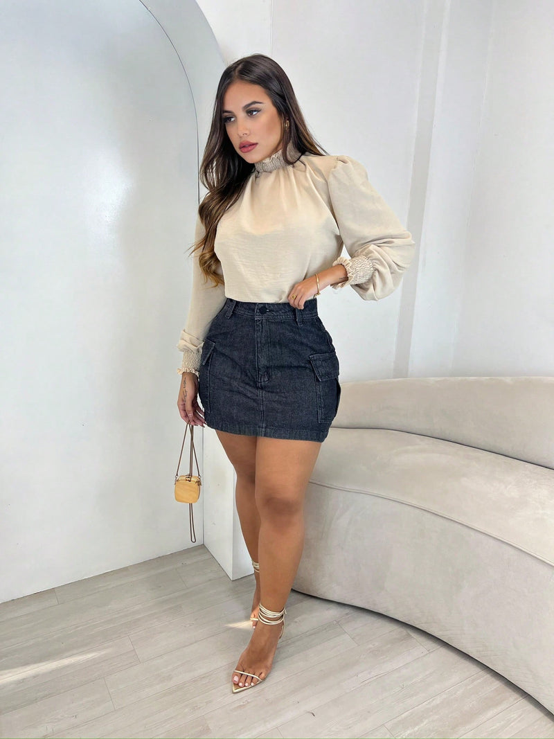 Camisa Blusa Manga Longa Princesa Manga Bufante Tecido Duna Lastex