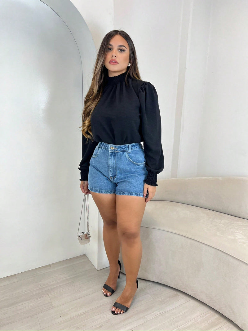 Camisa Blusa Manga Longa Princesa Manga Bufante Tecido Duna Lastex