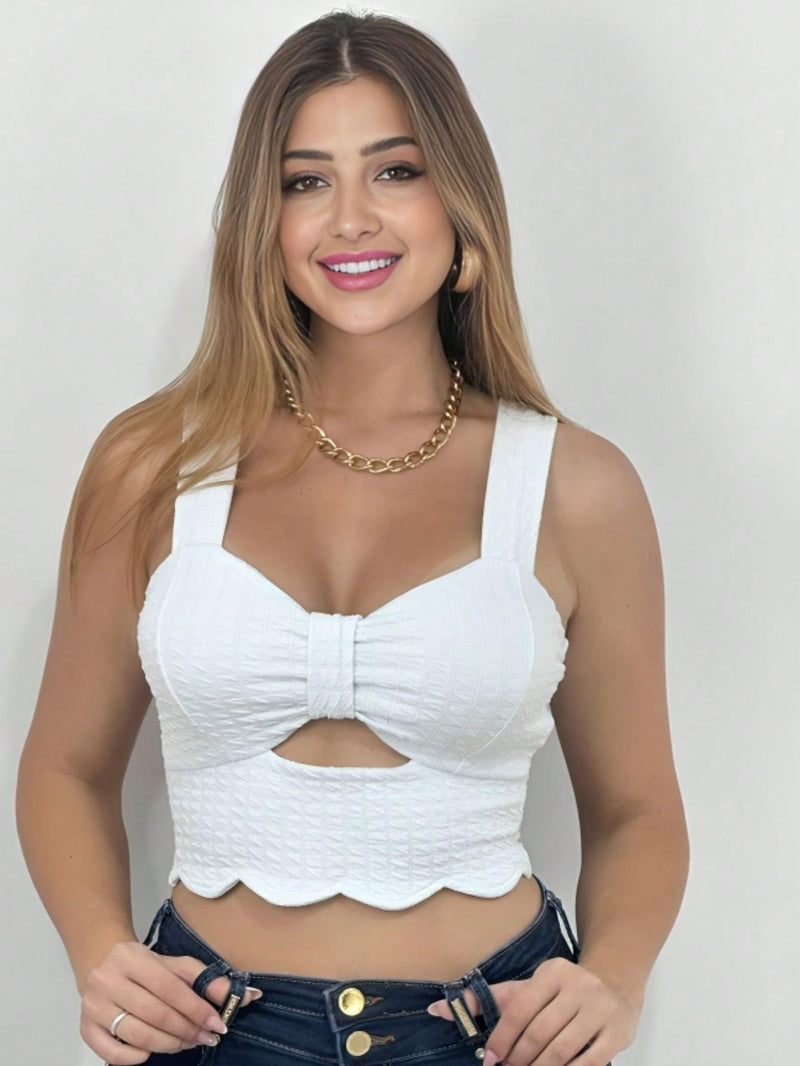 Cropped Top Decotado com Bojo e Alças Grossas – Moda Feminina Neon para Verão