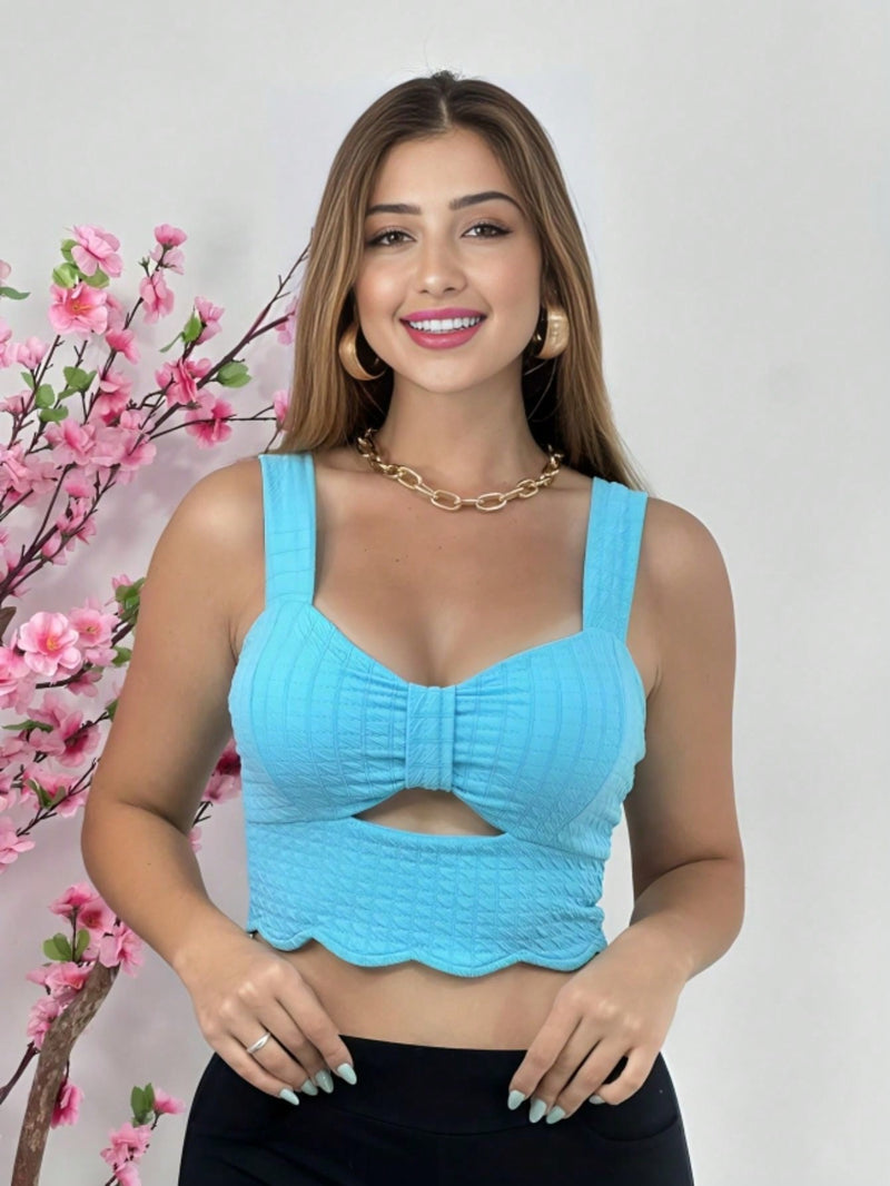 Cropped Top Decotado com Bojo e Alças Grossas – Moda Feminina Neon para Verão