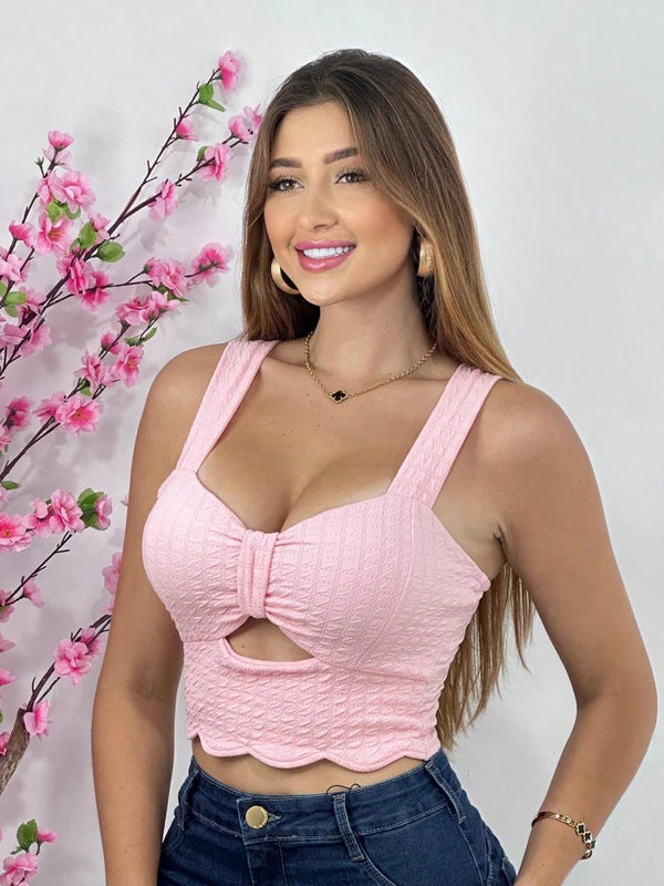 Cropped Top Decotado com Bojo e Alças Grossas – Moda Feminina Neon para Verão