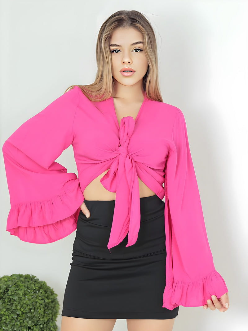 Blusa Cropped Flery com Amarração e Babado