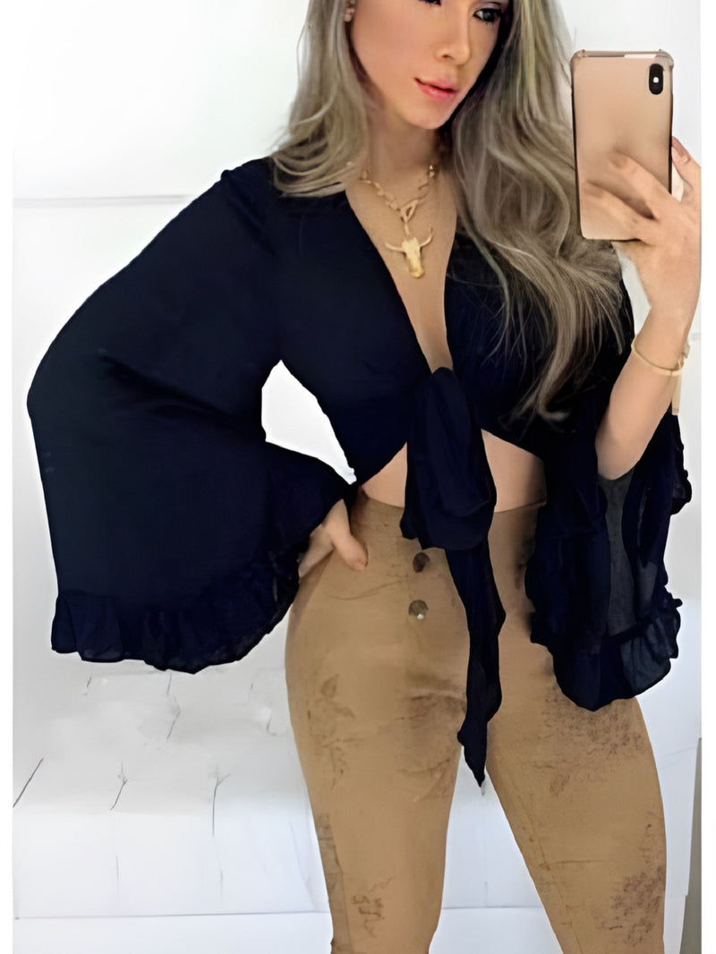 Blusa Cropped Flery com Amarração e Babado